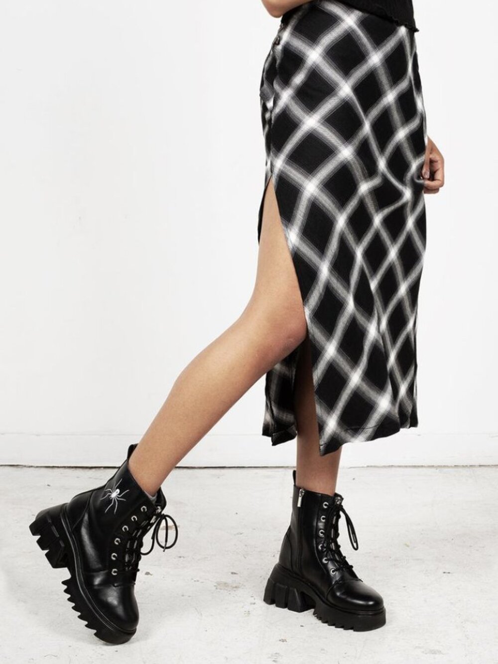 DISTURBIA Mallory grunge check midaxi skirt